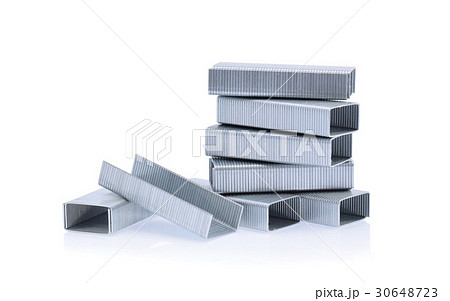 Stack of metal staples isolated on white 30648723