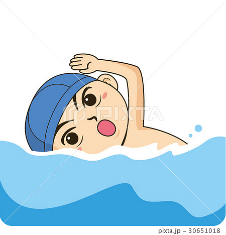 チラシやスクールパンフなどでカットとして使える水泳をする少年のイラストのイラスト素材