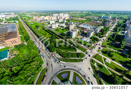 Aerial city view with crossroads and roads, houses 30651057
