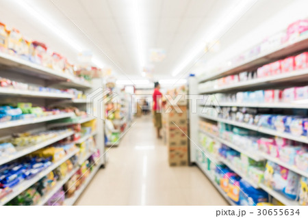 Abstract blur and defocused supermarket and convenience store interior Abstract blur and defocused supermarket and convenience store interior 30655634