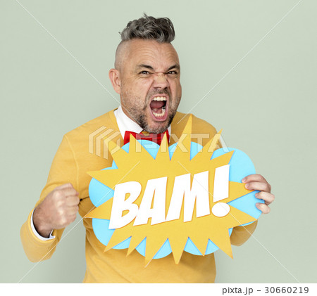 Bam Man Expression Holding Word 30660219