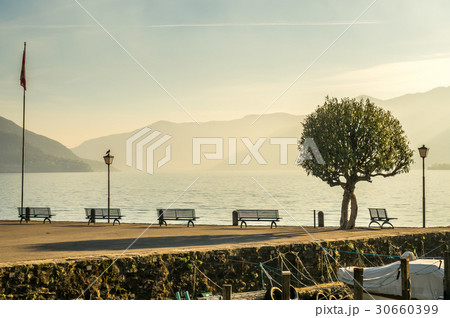 Scene side of Lake Maggiore in Switzerland Scene side of Lake Maggiore in Switzerland 30660399