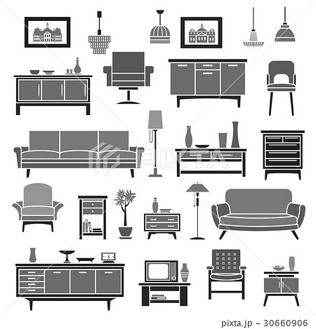 Home interior furniture items vector icons set Home interior furniture items vector icons set 30660906