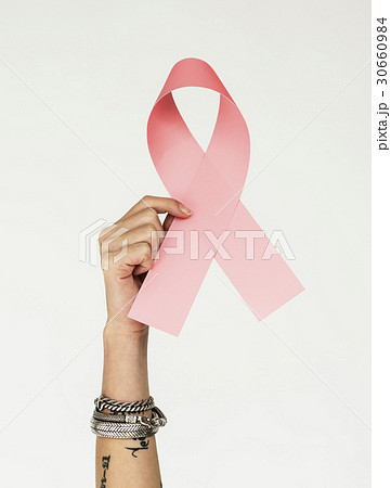 Woman With Ribbon Breast Cancer Awareness Concept 30660984