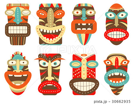 Set Of Tiki Tribal Maskのイラスト素材
