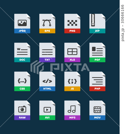 Flat colorful vector file format icons set 30666166