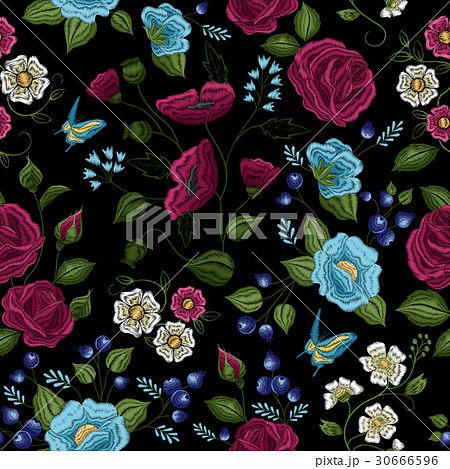 Floral Embroidery Seamless Pattern  30666596