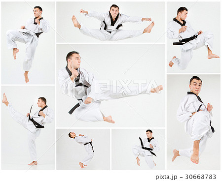 The karate man with black belt training karate 30668783
