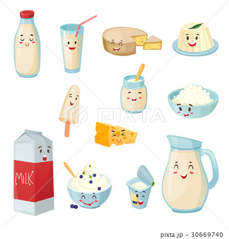Milk Products With Smiles Cartoon Set 30669740