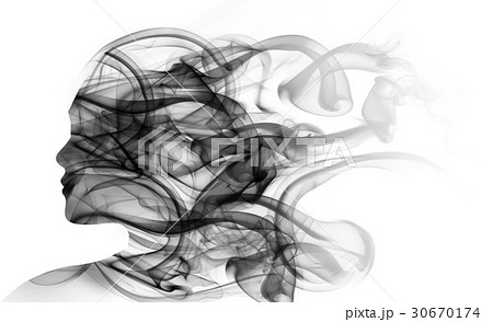 Double exposure portrait of woman and smoke. Double exposure portrait of woman and smoke. 30670174