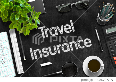 Black Chalkboard with Travel Insurance. 3D 30671515