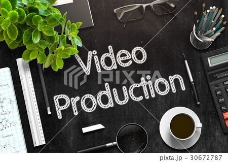 Video Production - Text on Black Chalkboard. 3D 30672787