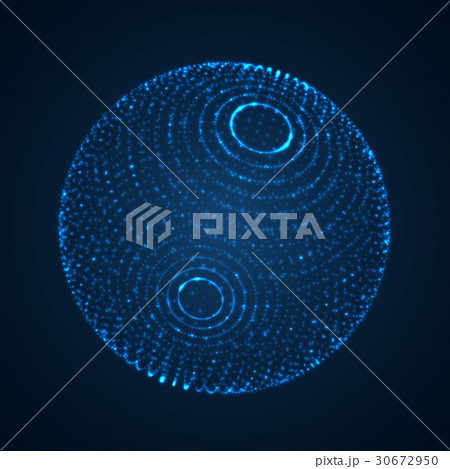Abstract blue 3D sphere shape made of particles. 30672950
