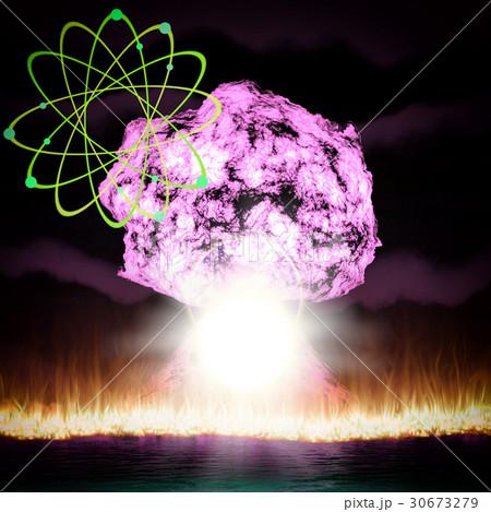 Nuclear explosion with symbol of atomic energy 3d 30673279