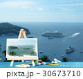 Easel with a watercolor painting bay of Monaco. 30673710