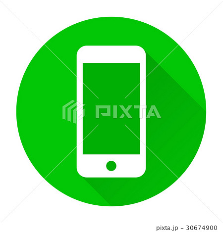 スマホで電話をかけるアイコンロングシャドウ緑のイラスト素材