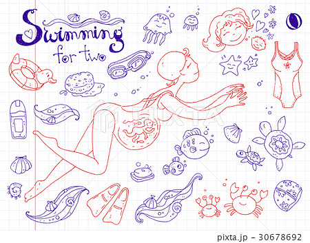 Vector hand drawn collection. Mom and baby 30678692