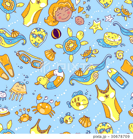 Vector hand drawn seamless pattern. Mom and baby 30678709