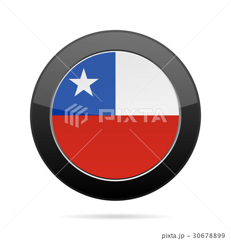 Flag of Chile. Shiny black round button. 30678899
