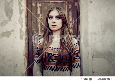 Beautiful Woman with long hair pullover. Beautiful Woman with long hair pullover. 30680401