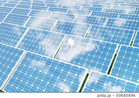 3D illustration solar panels reflecting the 30680896