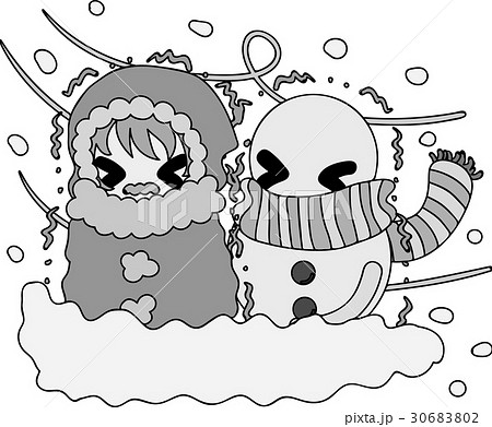 冬と女の子の可愛いイラスト 吹雪 のイラスト素材