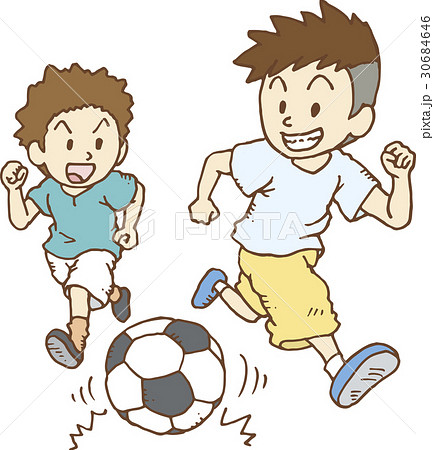 サッカーをして遊ぶ子供たちのイラスト素材