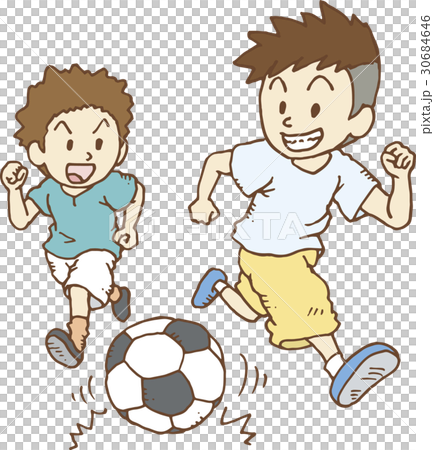 サッカーをして遊ぶ子供たちのイラスト素材