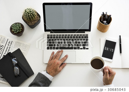 Man Working Hands Business Technology Man Working Hands Business Technology 30685043