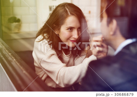 Couple Drinking Coffee Shop Relax Couple Drinking Coffee Shop Relax 30686879