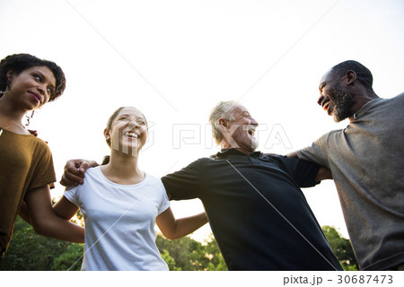 Group of people support unity arm around together Group of people support unity arm around together 30687473