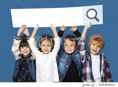 Group of children with searching sign Group of children with searching sign 30689843