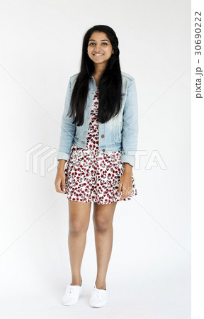 Indian girl smiling casual studio portrait 30690222