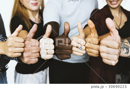 Group of people thumps up agreement support together 30690223
