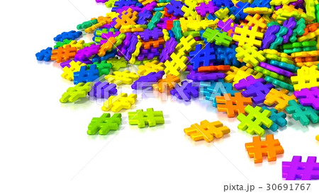 Pile of differently colored hashtag symbols Pile of differently colored hashtag symbols 30691767