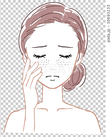 女性の顔 毛穴の悩みのイラスト素材