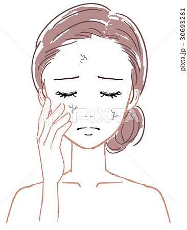 女性の顔 乾燥肌のイラスト素材