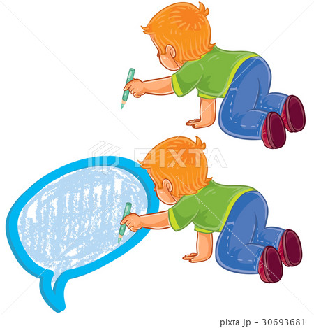 Small boy draw a speech bubble 30693681