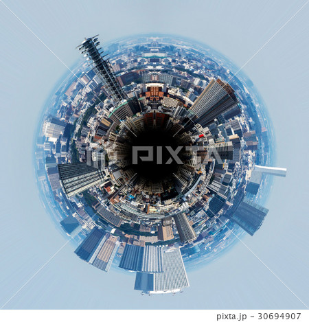 都市の魚眼レンズ風パノラマの写真素材
