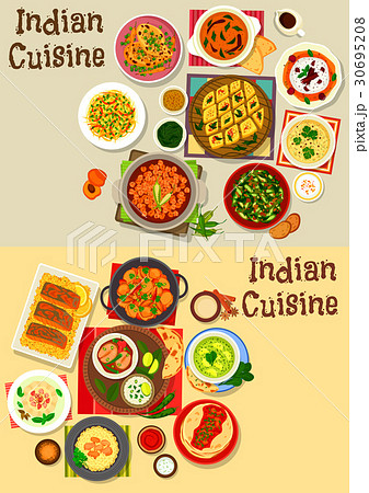 Indian cuisine healthy dinner icon set design 30695208