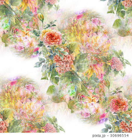 Watercolor painting of leaf and flowers pattern Watercolor painting of leaf and flowers pattern 30696554