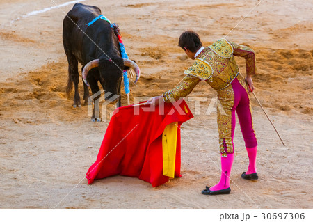 Matador and bull in bullfight - Lisbon Portugal Matador and bull in bullfight - Lisbon Portugal 30697306