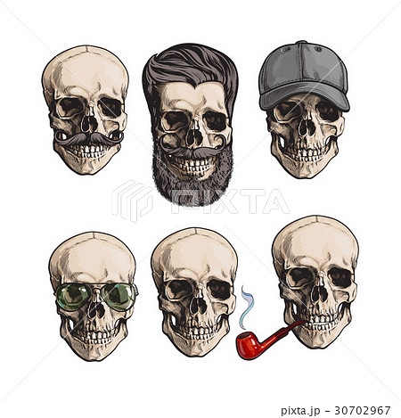 Human skull bones with sunglasses, beard Human skull bones with sunglasses, beard 30702967