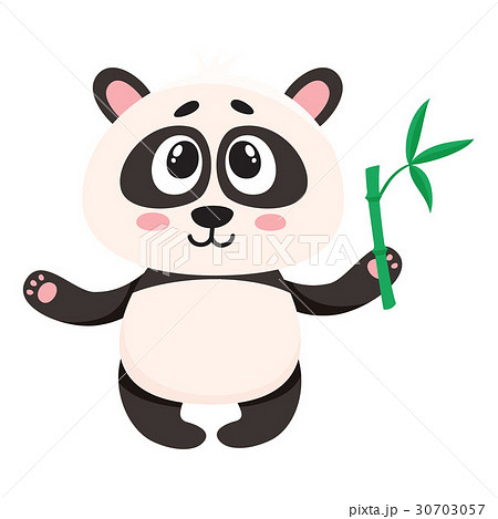 Cute smiling baby panda character holding bamboo 30703057