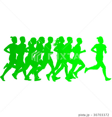 Set of silhouettes. Runners  sprint, men and woman 30703372