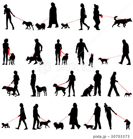 Set ilhouette of people and dog 30703373
