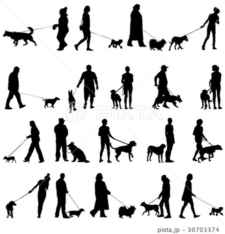Set ilhouette  people and dog. Vector illustration 30703374