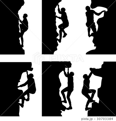 Black set silhouette rock climber white background 30703384