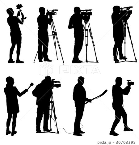 Set Cameraman With Video Camera Silhouettes のイラスト素材