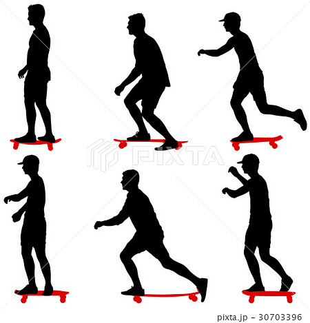 Set ilhouettes a skateboarder performs jumpingon Set ilhouettes a skateboarder performs jumpingon 30703396